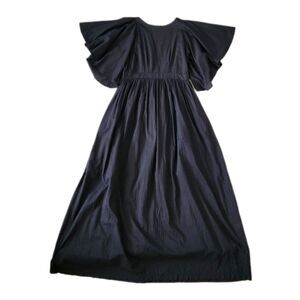 Meg Flutter Sleeve Cotton Midi Dress Black‎ Women's Size Small